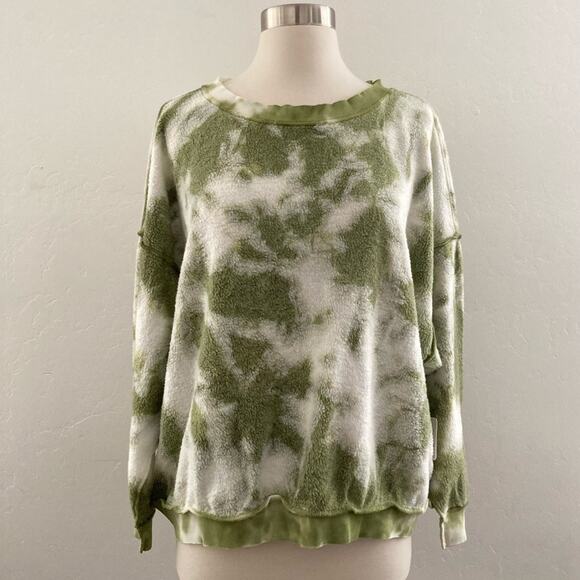Free People Kelly Washed Tie Dye Set Sweatshirt Shorts Army Green Women's XS NWT - Picture 3 of 14